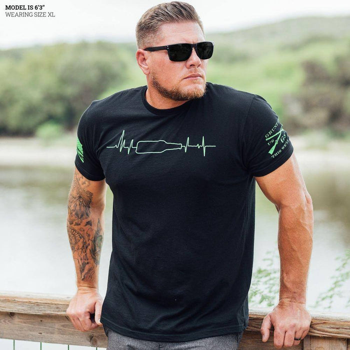 Grunt Style men's Drinking EKG t-shirt in black, shown on a model