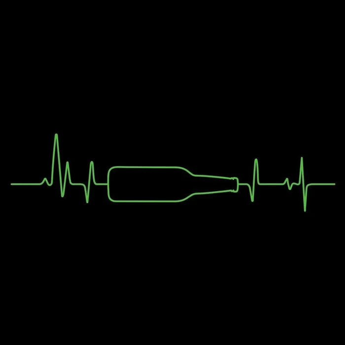 Close-up of the Drinking EKG graphic print on the Grunt Style t-shirt in black