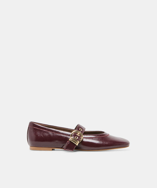 MIKEL Plum Leather Mary-Jane Ballet Flats | Dolce Vita