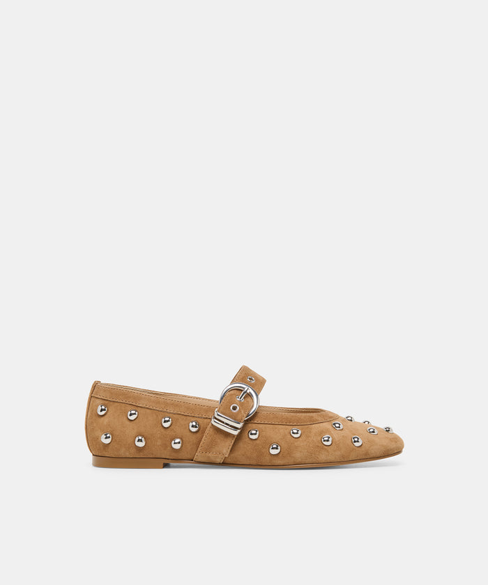 Mikel Stud Lt Brown Suede Ballet Flats | Dolce Vita