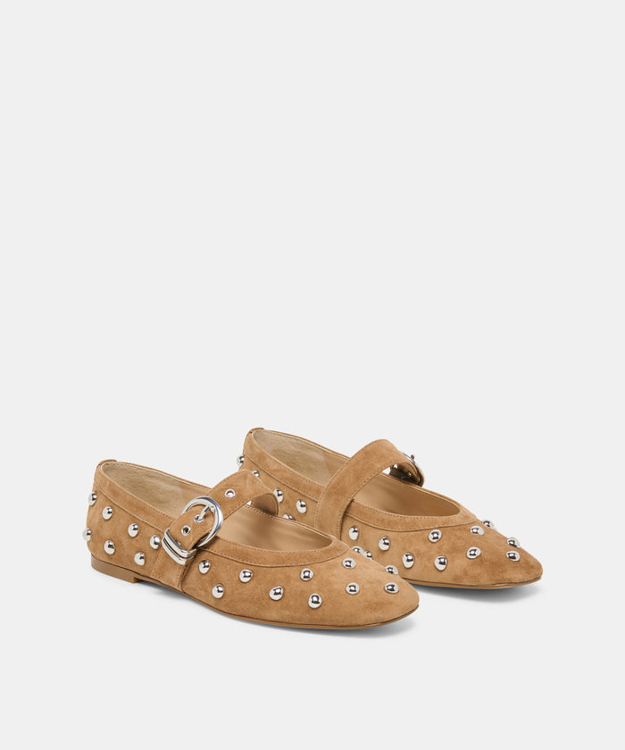 MIKEL STUD BALLET FLATS LT BROWN SUEDE
