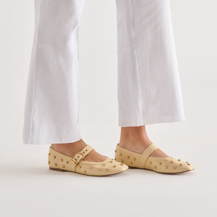 MIKEL STUD BALLET FLATS LT NATURAL RAFFIA