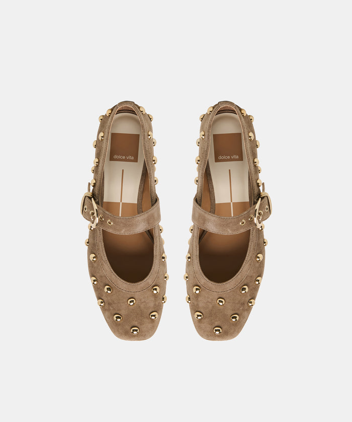 MIKEL STUD BALLET FLATS OLIVE SUEDE