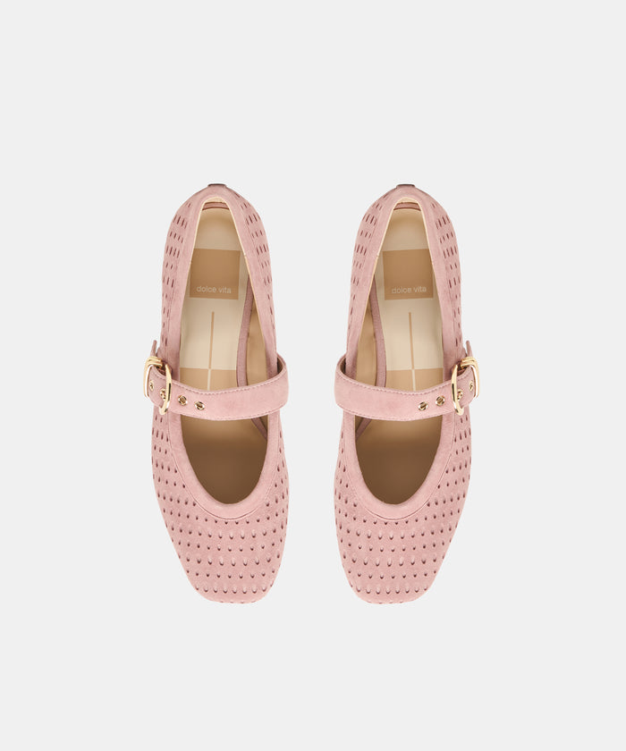 MIKELA BALLET FLATS PINK PERFORATED SUEDE