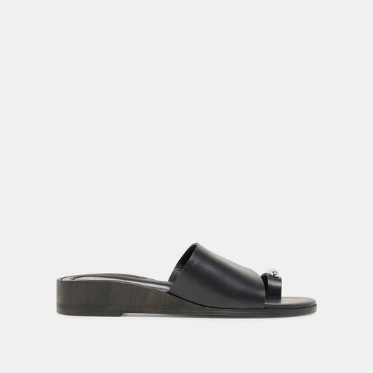 MOXY Black Leather Metal Detail Open-Toe Sandals | Dolce Vita
