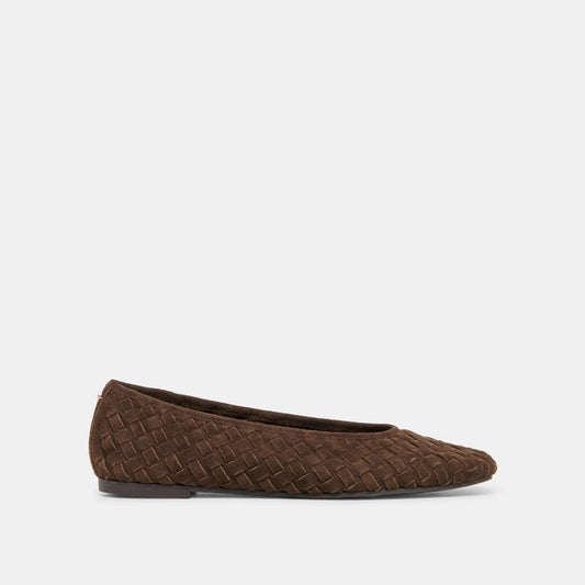 MYCAH Dk Brown Woven Suede Ballet Flats | Dolce Vita