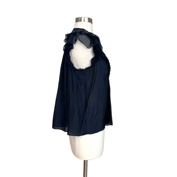 Navy Ruffled Blouse - 0