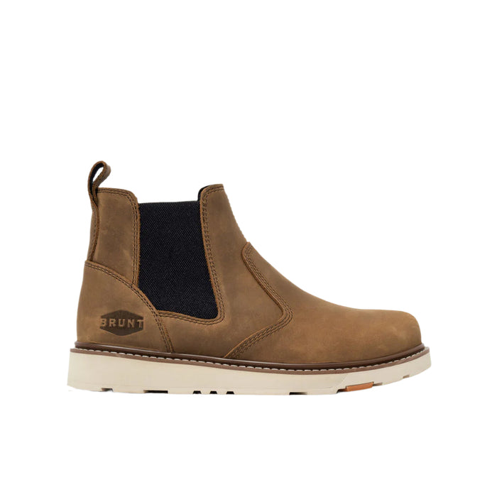 BRUNT Ohman unlined pull-on work boot in brown with composite safety toe and wedge outsole