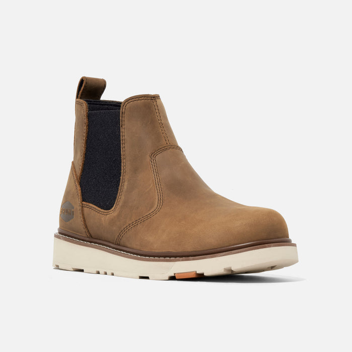 Right side view of the BRUNT Ohman unlined composite toe boot in brown full grain leather