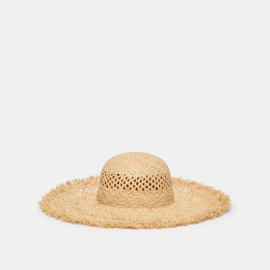 Open Weave Tan Sunhat with Frayed Edge | Dolce Vita