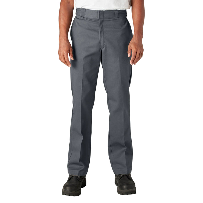 Dickies Original 874 work pant in charcoal gray, front view with permanent crease