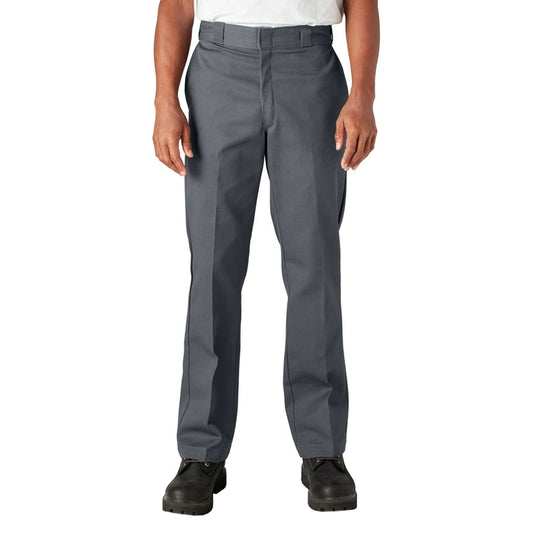 Dickies Original 874 work pant in charcoal gray, front view with permanent crease
