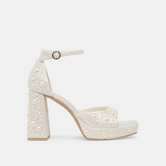PANDRO PEARL HEELS TRUE WHITE SATIN