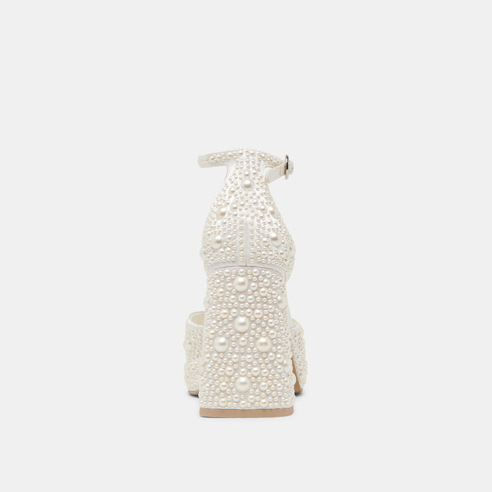 PANDRO PEARL WIDE HEELS TRUE WHITE SATIN