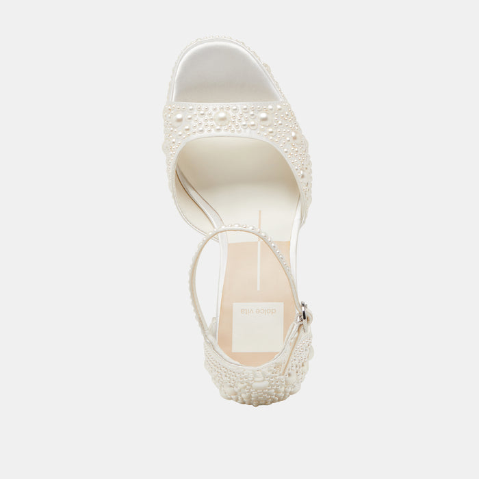 PANDRO PEARL WIDE HEELS TRUE WHITE SATIN
