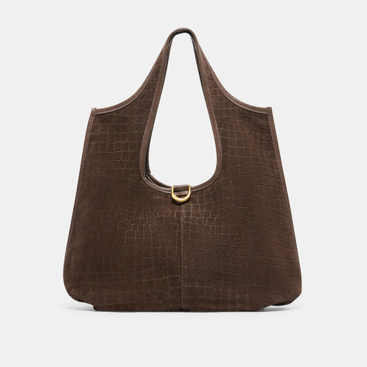 PAVA Mid Brown Embossed Suede Tote Bag | Dolce Vita