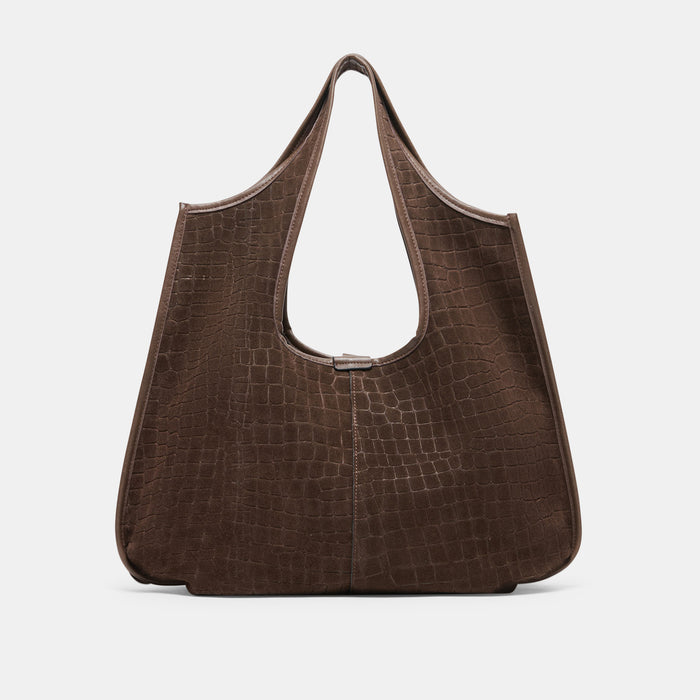 PAVA TOTE MID BROWN EMBOSSED SUEDE