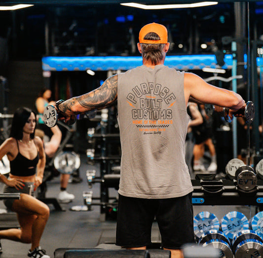 Purpose-Built PB Customs heavy muscle tee in faded grey, available in big and tall sizes