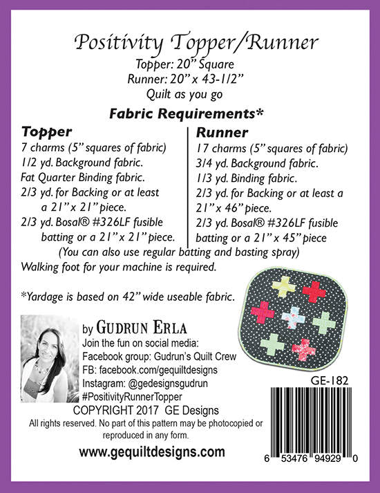 Positivity Table Runner & Topper Pattern 182