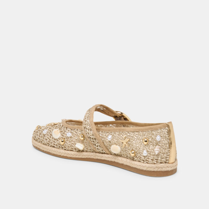 RALPH BALLET FLATS GOLD BEADED RAFFIA