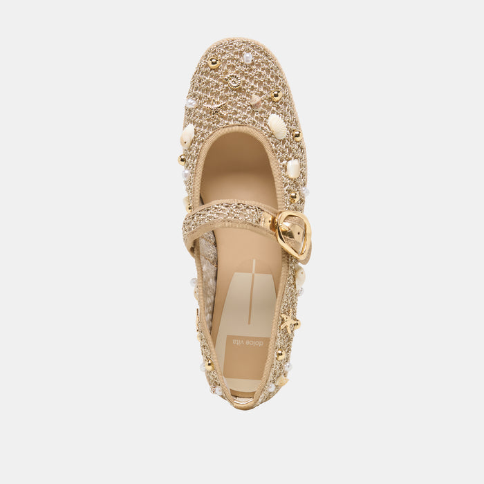 RALPH BALLET FLATS GOLD BEADED RAFFIA