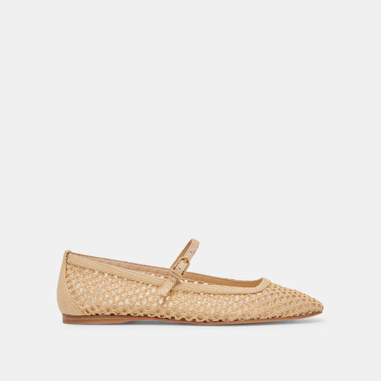 REYES Lt Natural Woven Raffia Mary-Jane Ballet Flats | Dolce Vita