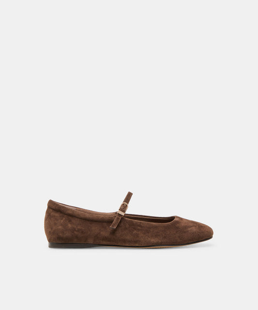 REYES Wide Width Dk Brown Suede Mary-Jane Ballet Flats | Dolce Vita