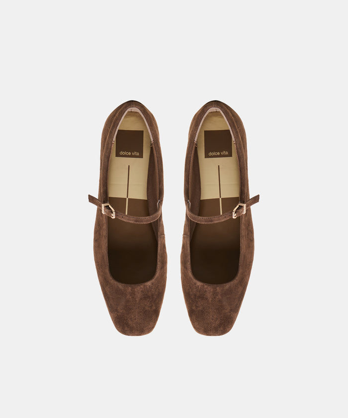REYES WIDE BALLET FLATS DK BROWN SUEDE