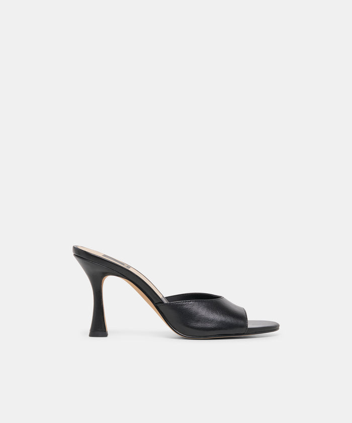 ROSHA Black Leather Open-Toe Mule Heels | Dolce Vita