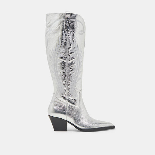 Ryatt Extra Wide Calf Silver Boots | Distressed Leather Boots