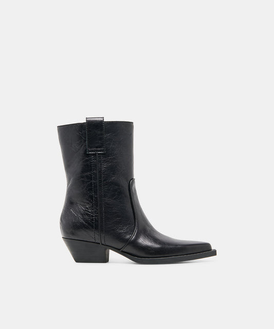 RYEN Black Leather Western Ankle Booties | Dolce Vita