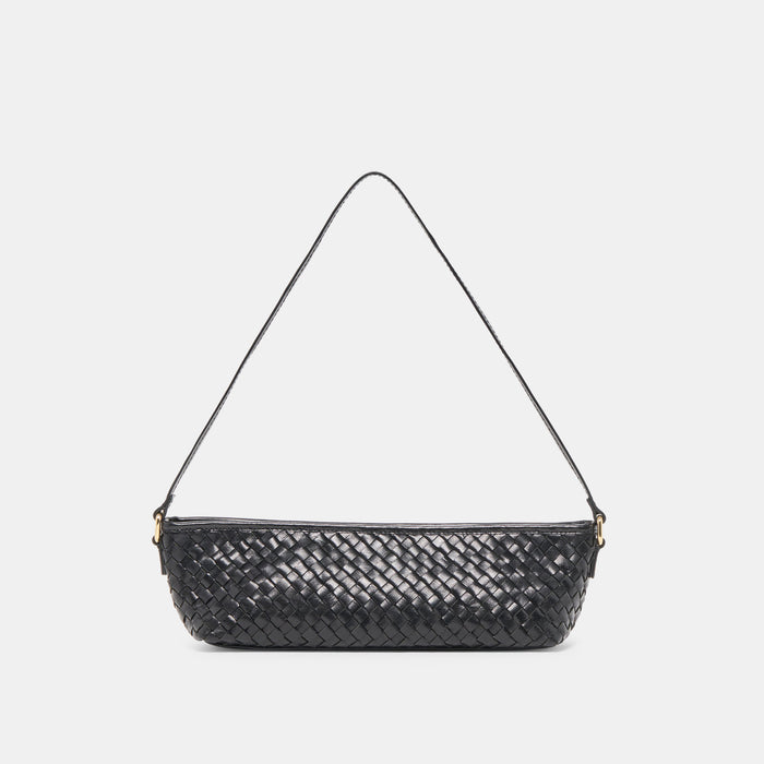 Savaii Black Woven Leather Shoulder Bag | Dolce Vita