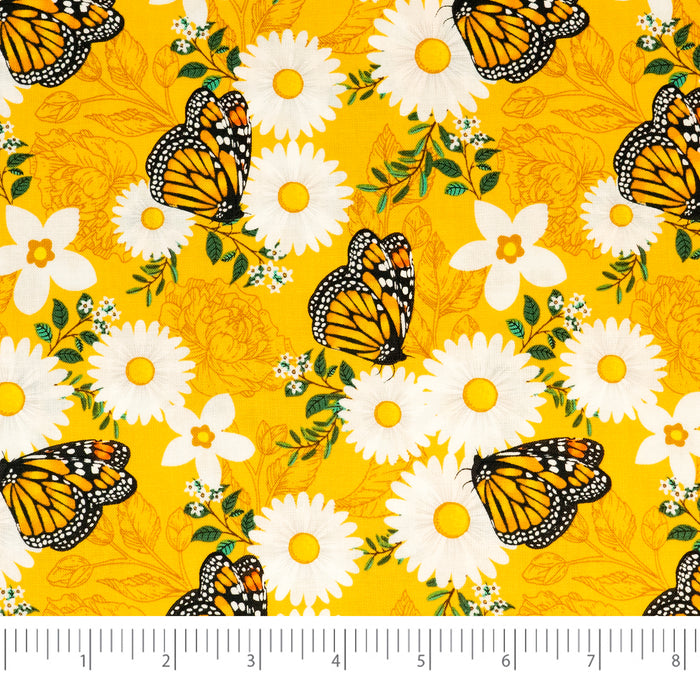SINGER®  Fabric,  100% Cotton, 44 Inch Wide, Orange And Green Butterfly, Cut by the Yard