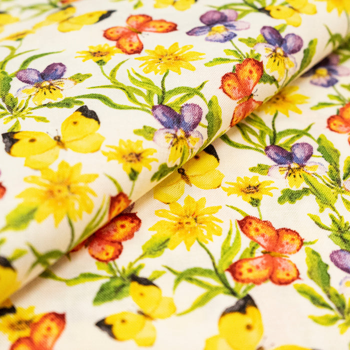 SINGER®  Fabric,  100% Cotton, 44 Inch Wide, Yellow And Green Butterfly, Cut by the Yard