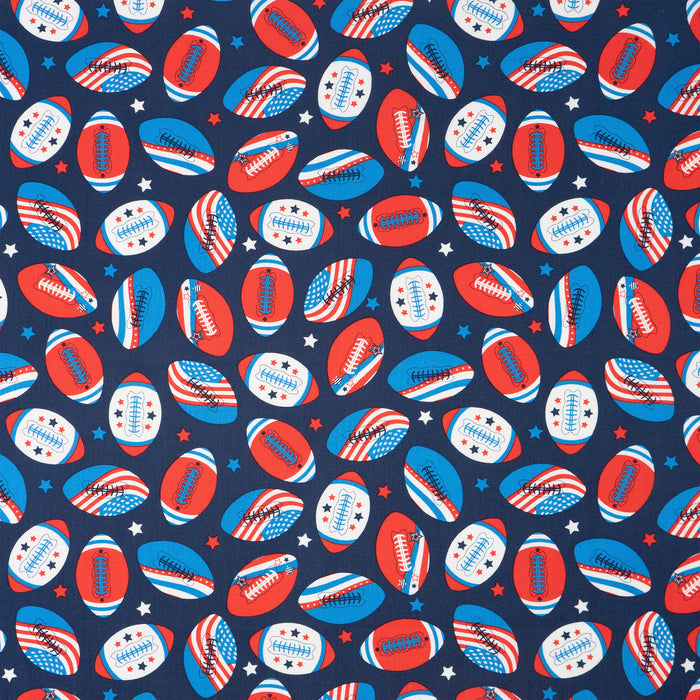 SINGER® Fabric, 100% Cotton, Flags On Footballs, Cut by the Yard
