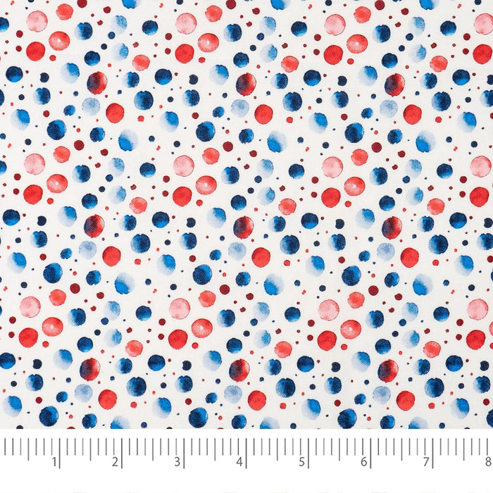 SINGER® Fabric, 100% Cotton, Red Wht Blue Watercolor Dots, Cut by the Yard