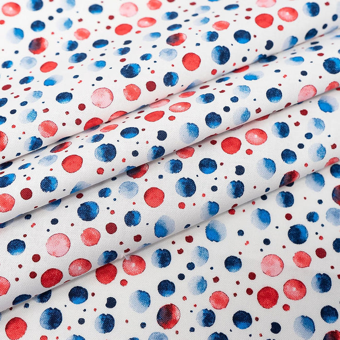 SINGER® Fabric, 100% Cotton, Red Wht Blue Watercolor Dots, Cut by the Yard