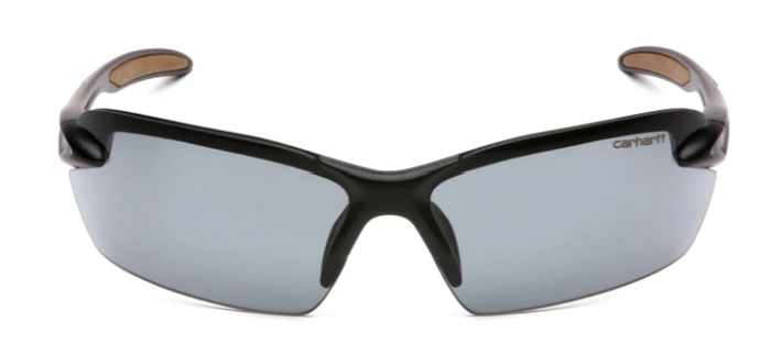 Pyramex Spokane gray lens safety glasses, alternate view of the half frame and temples