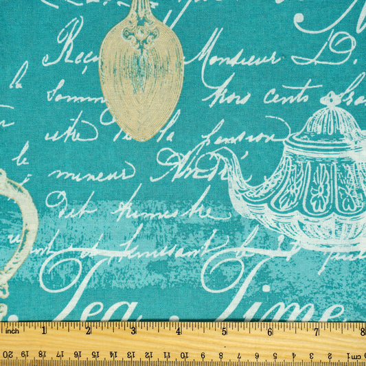Stitch & Sparkle 100% Cotton, 44" Wide, DIY Project Quilt and Craft Fabric for Sewing, Cut by the Yard, Teatime Aqua