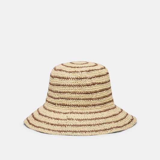 Striped Brown Natural Straw Cloche | Dolce Vita