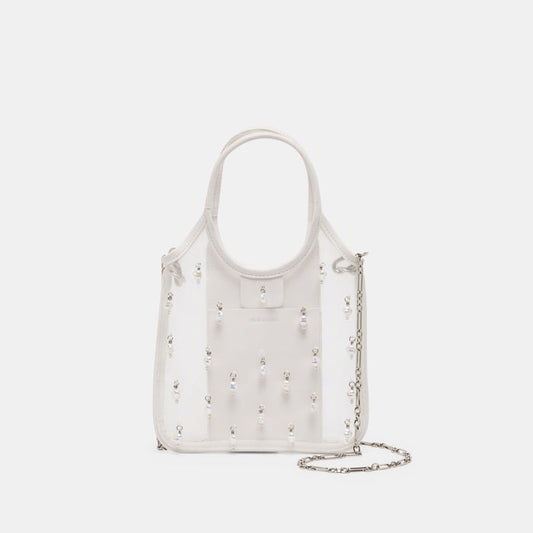 SYLVENE PEARL White Mesh Removable Crossbody Handbag | Dolce Vita