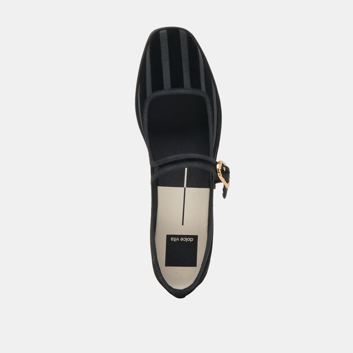 TAMEKA BALLET FLATS BLACK STRIPE MESH
