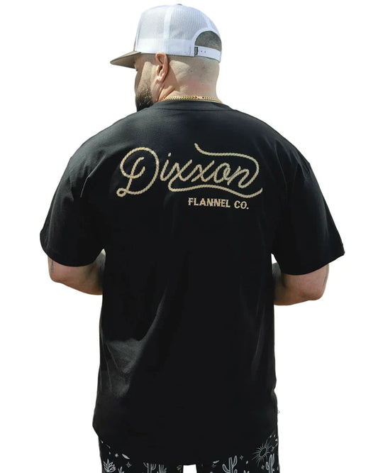 Short sleeve Tan Lasso graphic tee by Dixxon in black, available in big and tall sizes