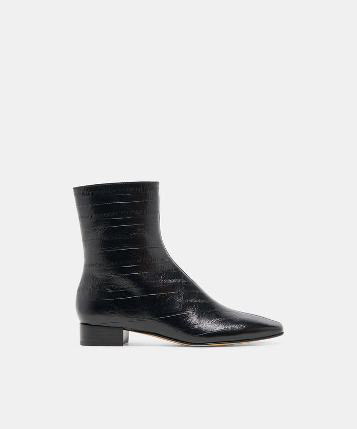 Tarine Noir Embossed Leather Block-Heel Ankle Booties | Dolce Vita