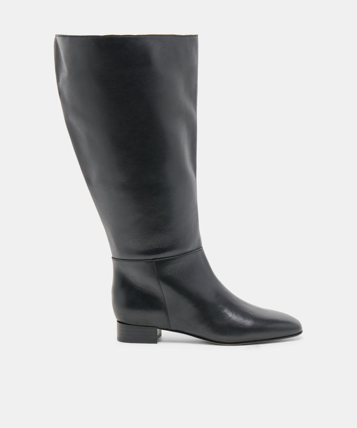 TYWIN Extra Wide Calf Black Leather Knee-High Boots | Dolce Vita