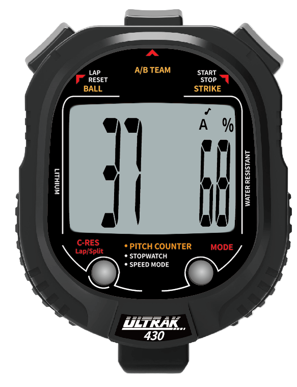 Ultrak 430 – Pitch Counter / Lap or Split Stopwatch (1-Line Display) — Timing & Stopwatches