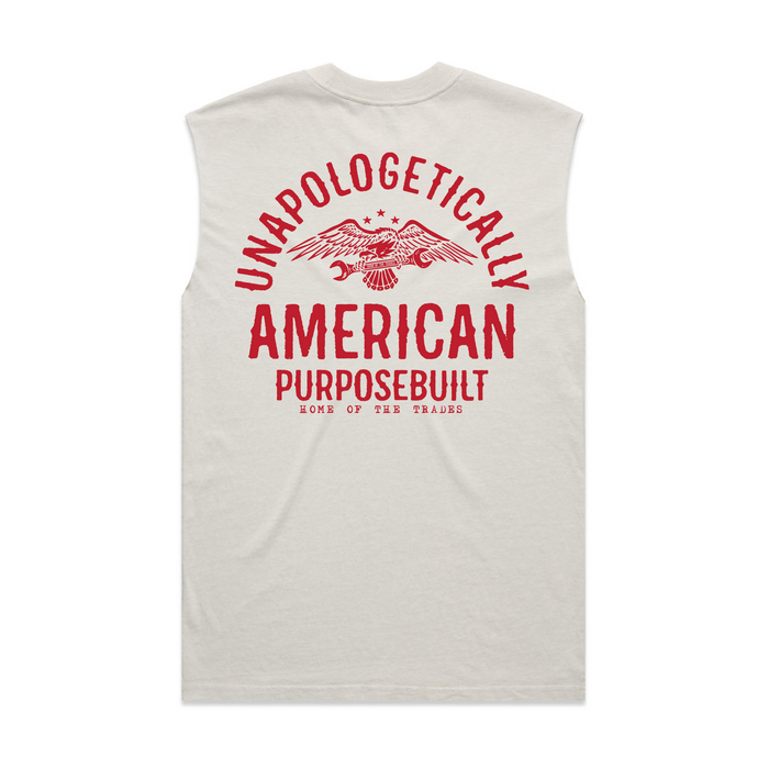 Unapologetically America heavyweight muscle tee in faded bone, available in big and tall sizes
