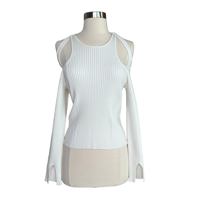 White Cutout Shoulders Top - L