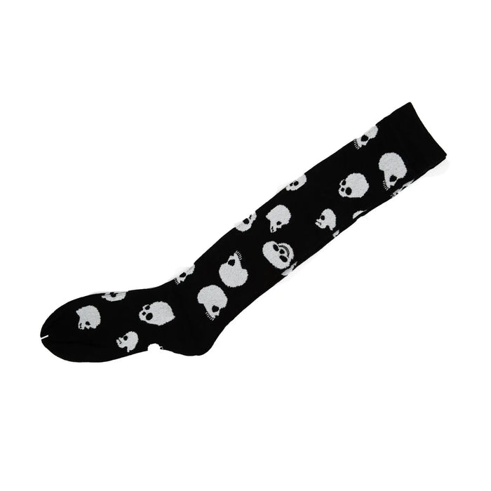 White Skull Black Knee High Socks - Pantsnsox