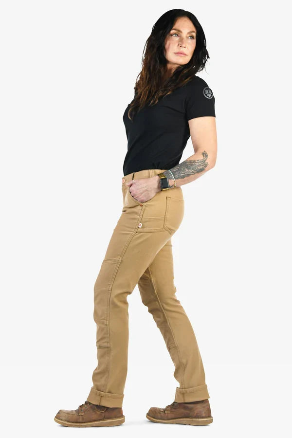 Women's GO TO canvas work pant by Dovetail in sawdust brown, further studio product view